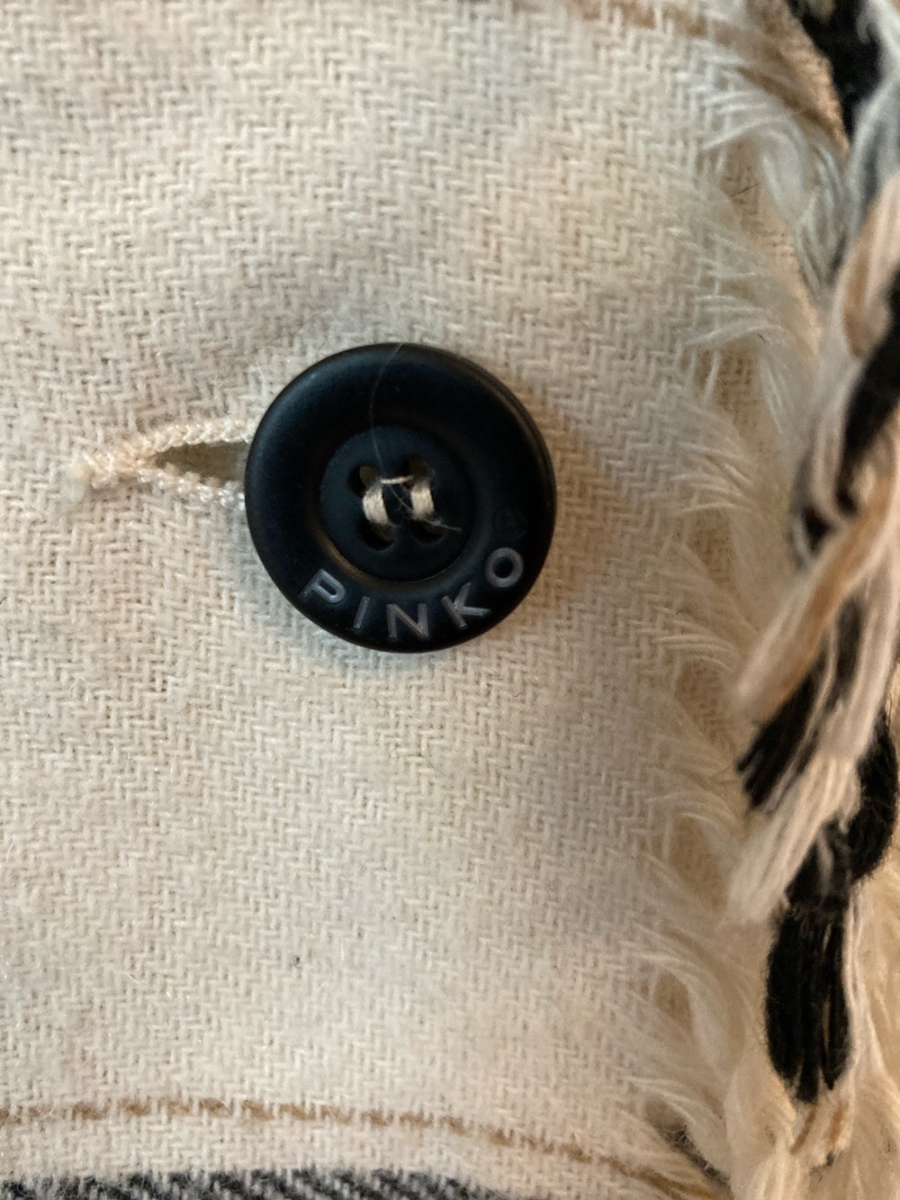 PINKO Cream and Black Plaid Fringe Wool Blend Jacket - Picture 3 of 11